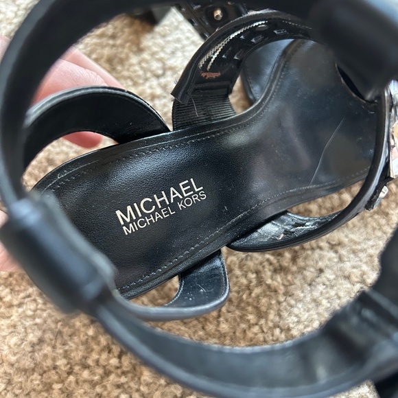 Michael Kors Black Thick Heel Sandals Ankle Strap With Silver Hardware Size 6.5 - Picture 8 of 8